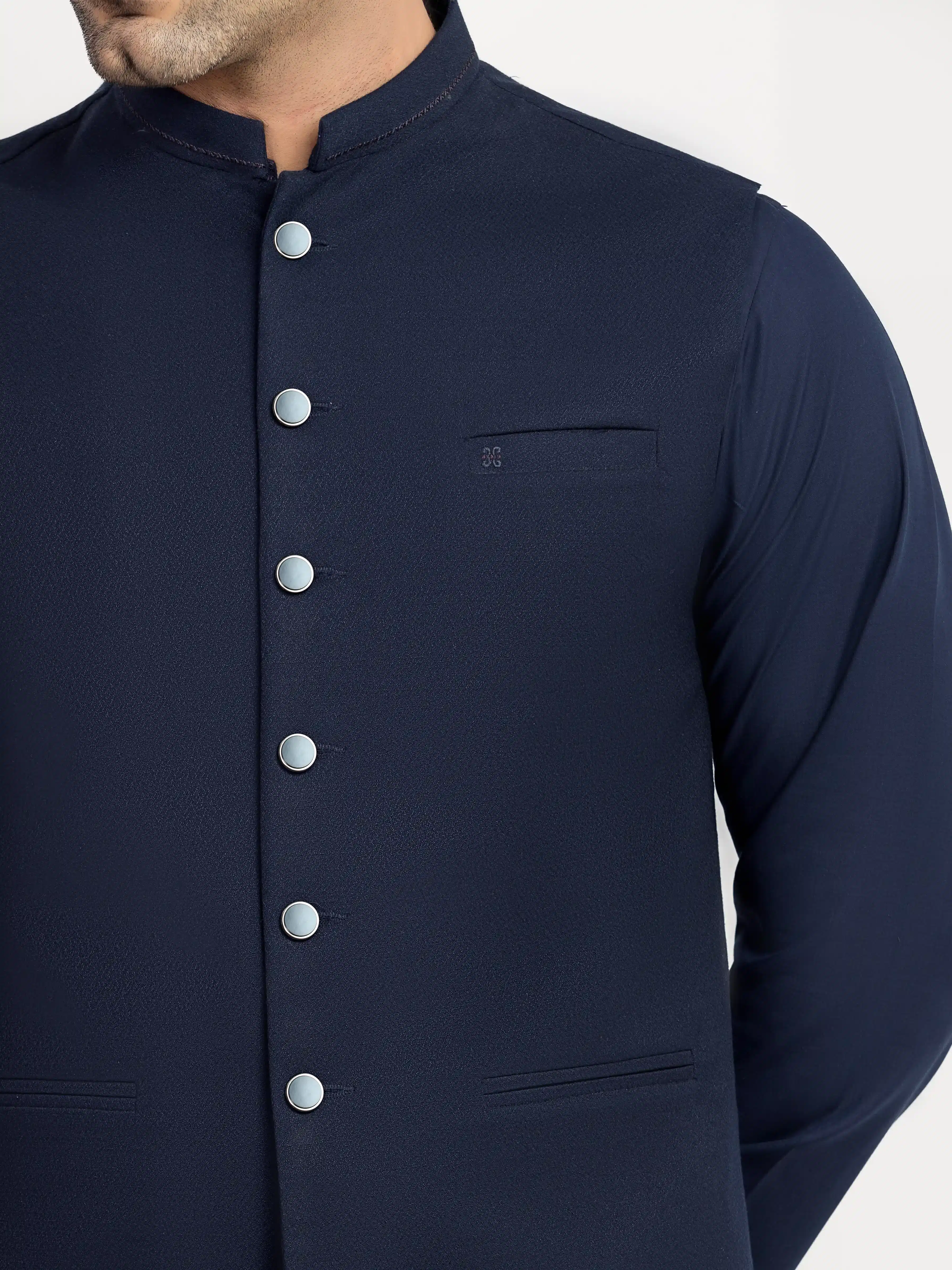 Men's Navy Blue Waist Coat Suit - ECMTWCS5-036 - Image 3