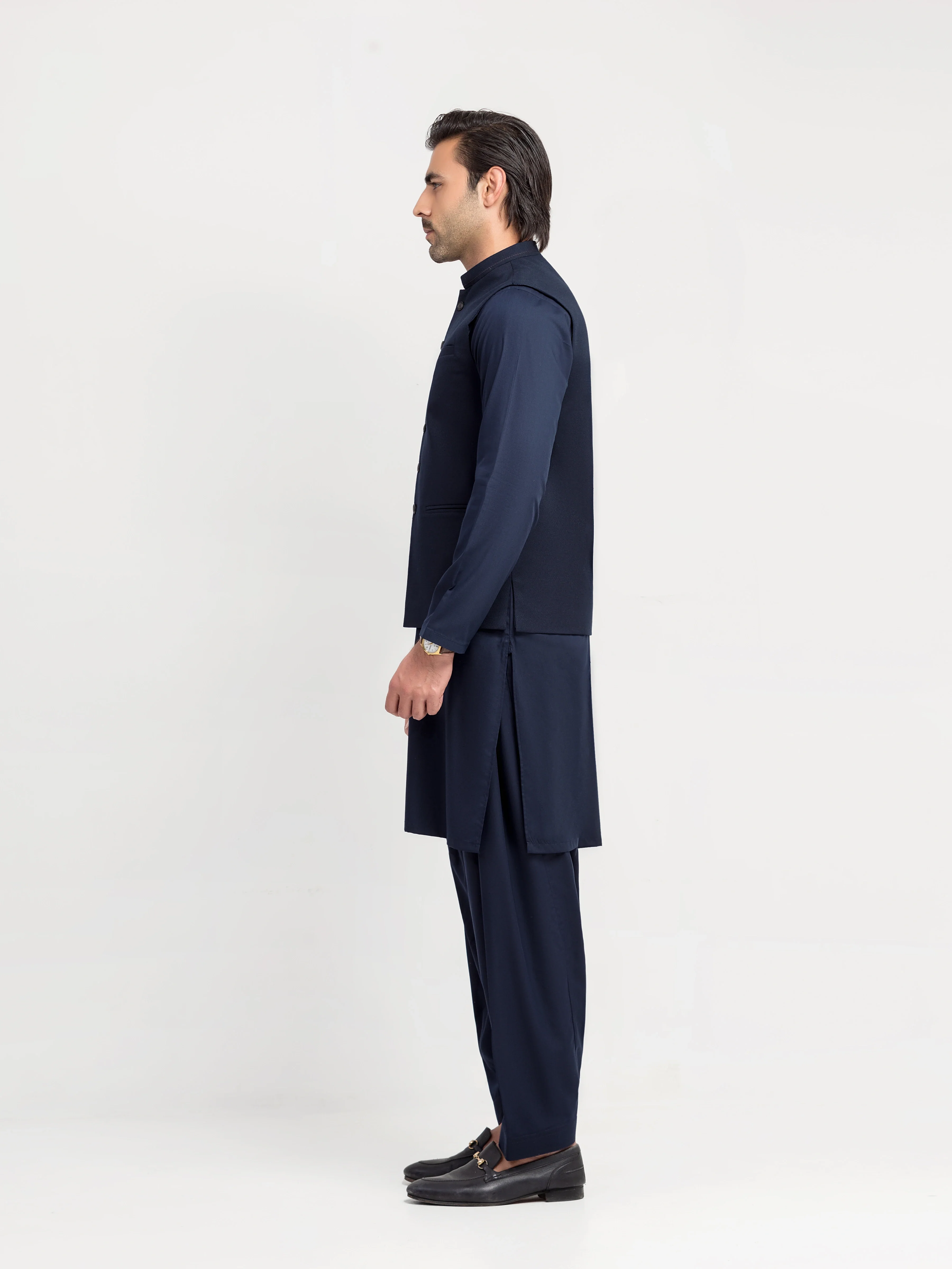 Men's Navy Blue Waist Coat Suit - ECMTWCS5-036 - Image 4