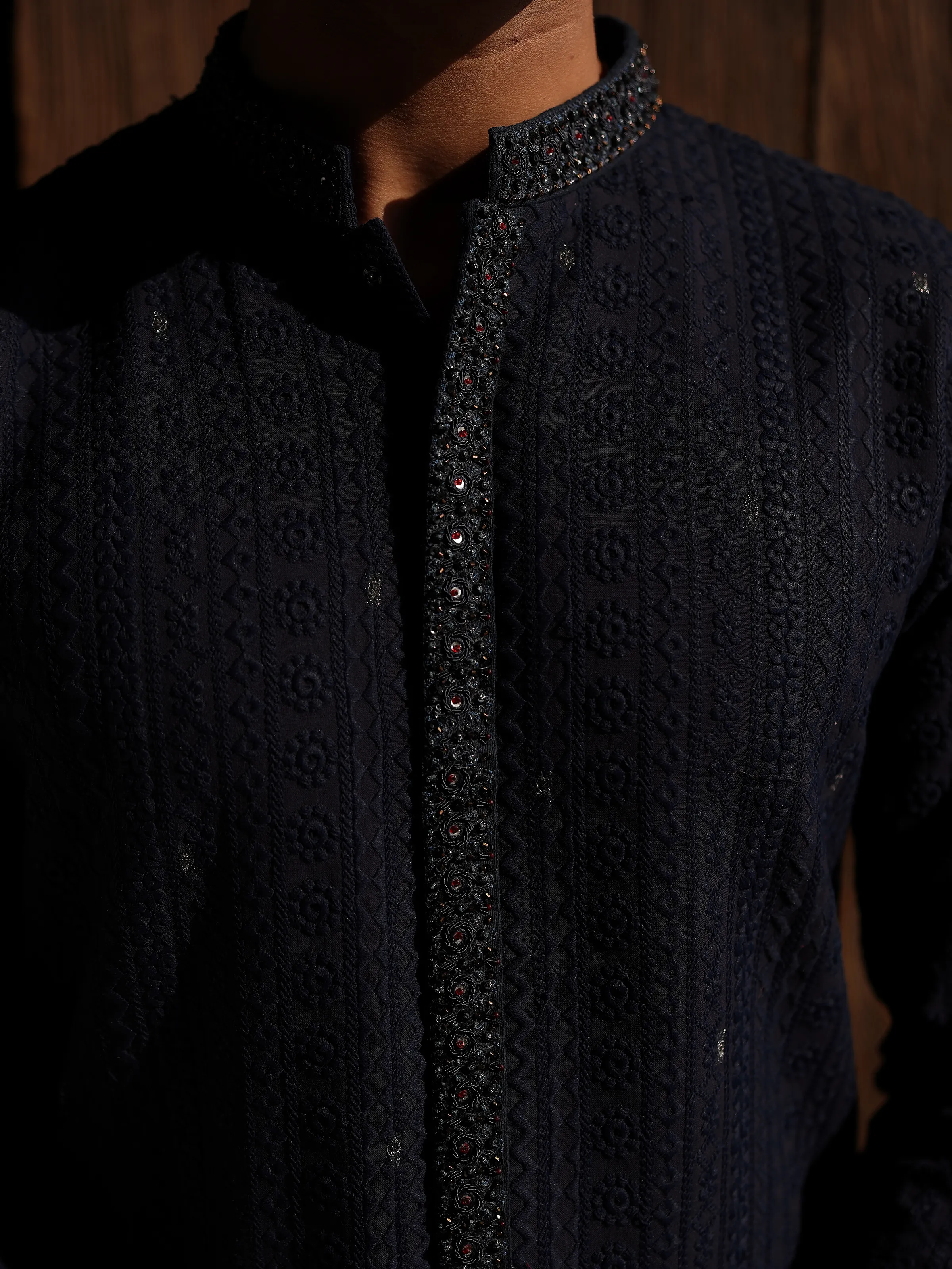 Men's Navy Kurta Pajama - ECMTKP5-004 - Image 3