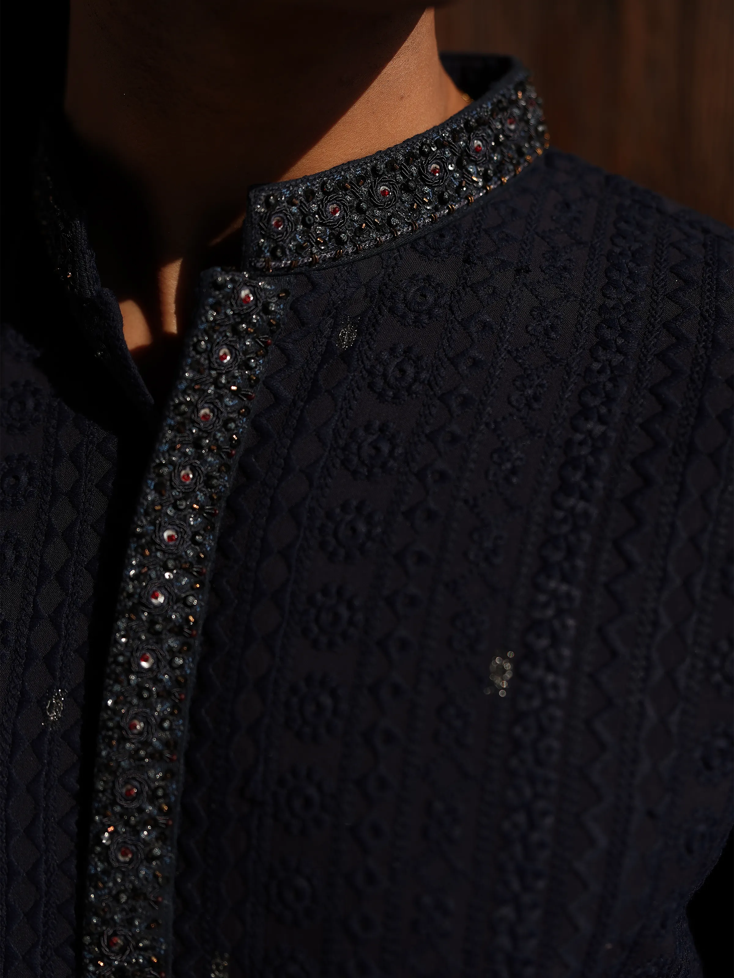 Men's Navy Kurta Pajama - ECMTKP5-004 - Image 4