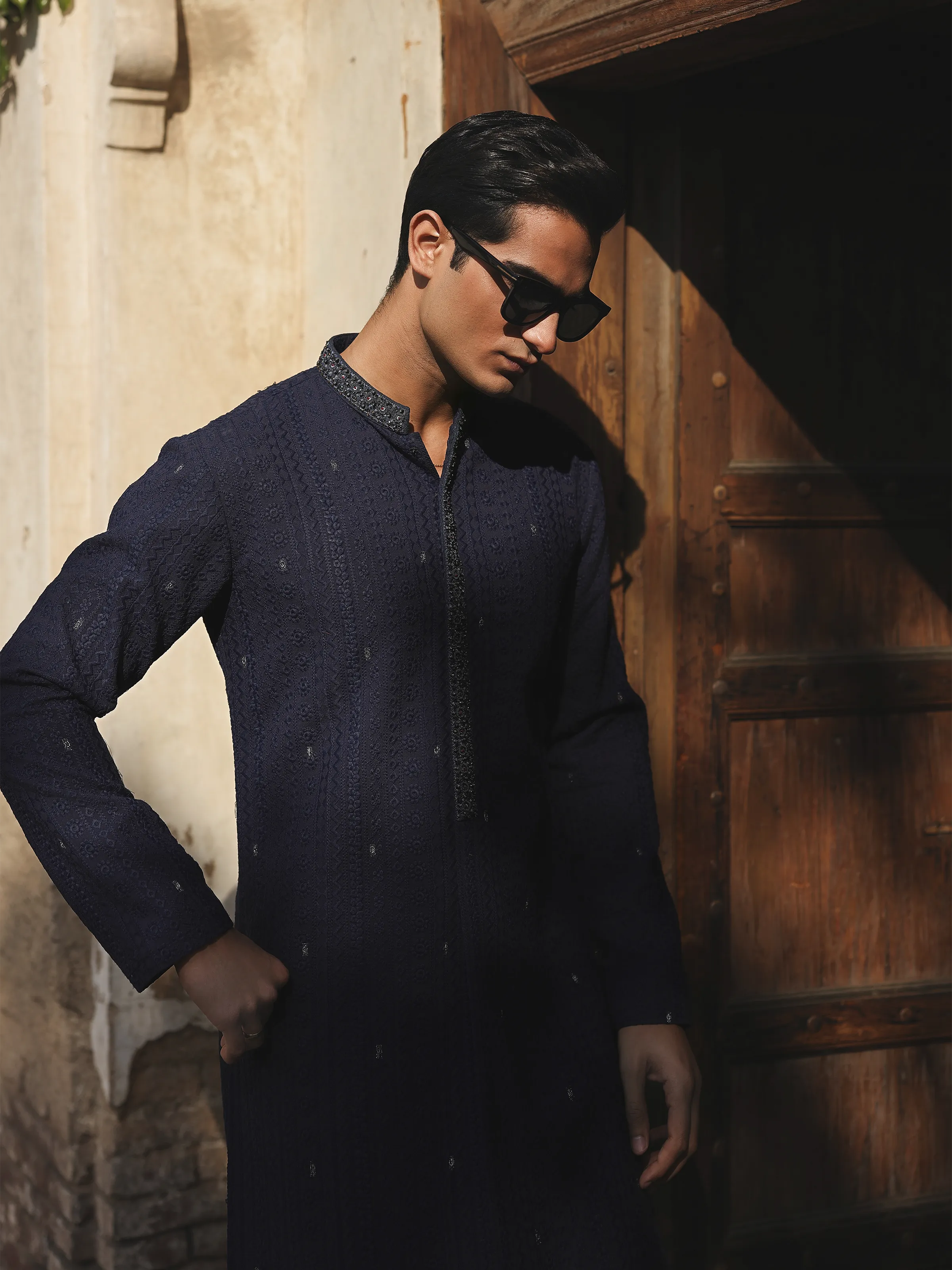 Men's Navy Kurta Pajama - ECMTKP5-004 - Image 5