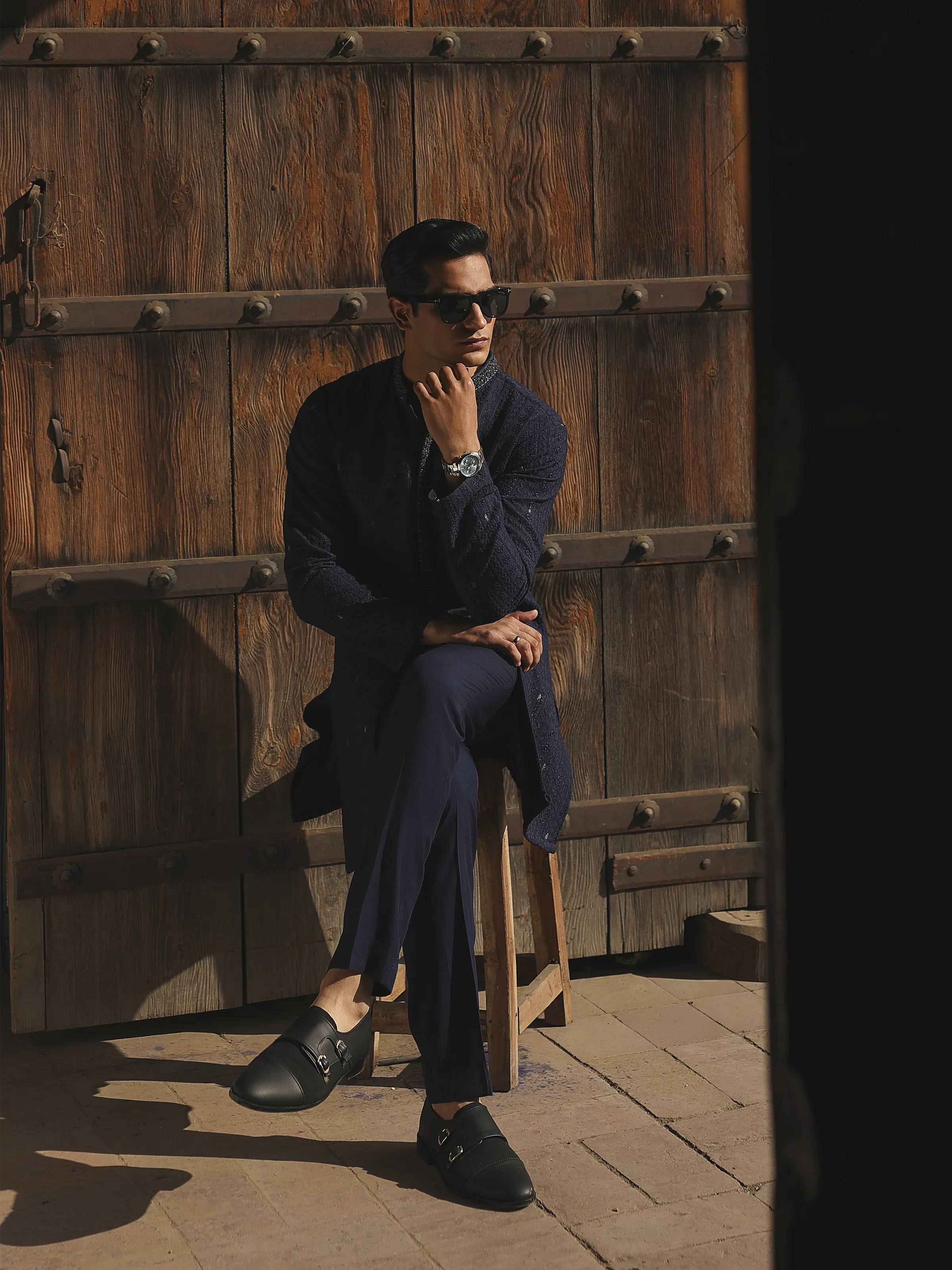 Men's Navy Kurta Pajama - ECMTKP5-004 - Image 6