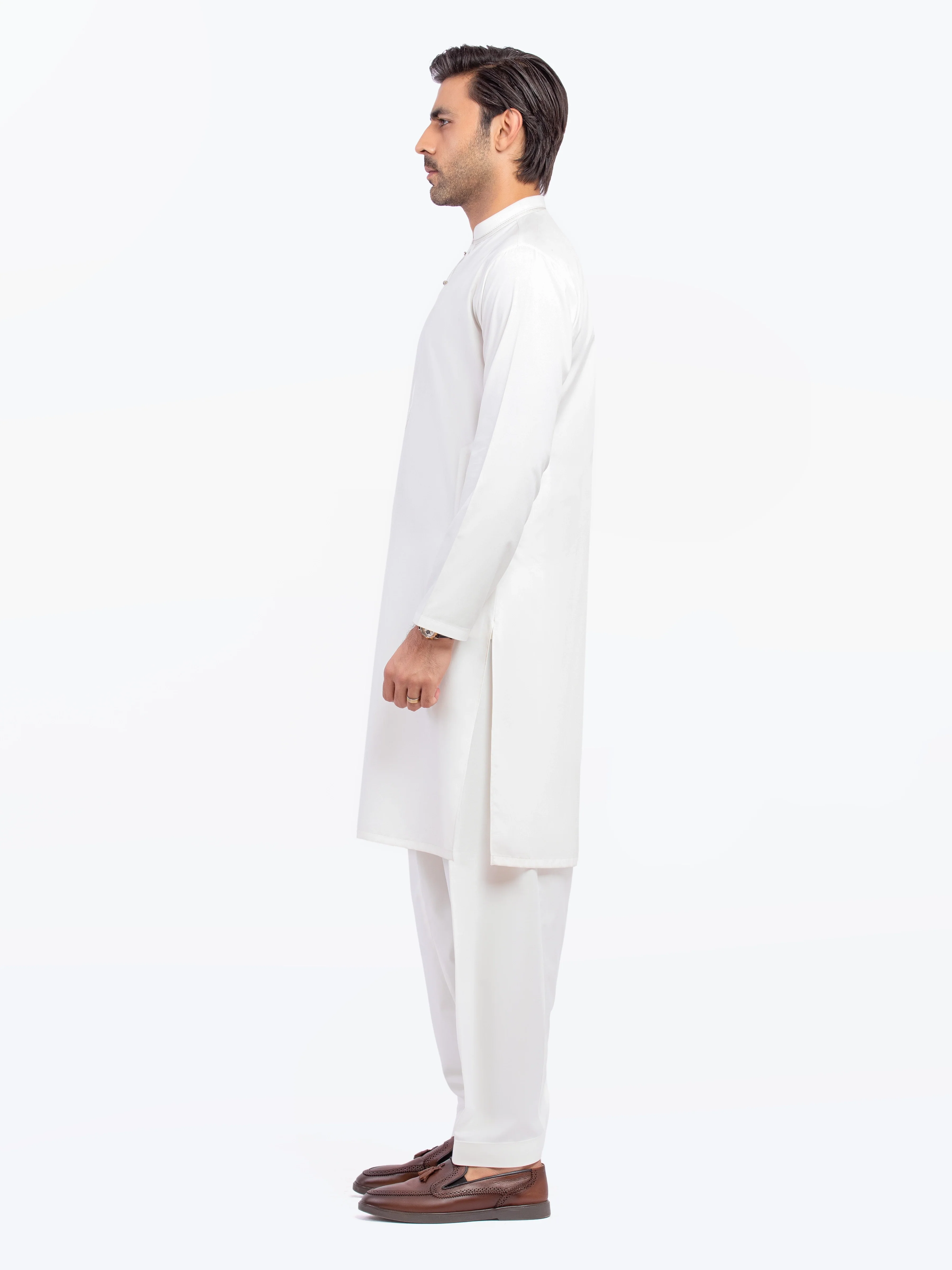 Men's Off White Shalwar Kameez - EMTKS5-41168 - Image 4