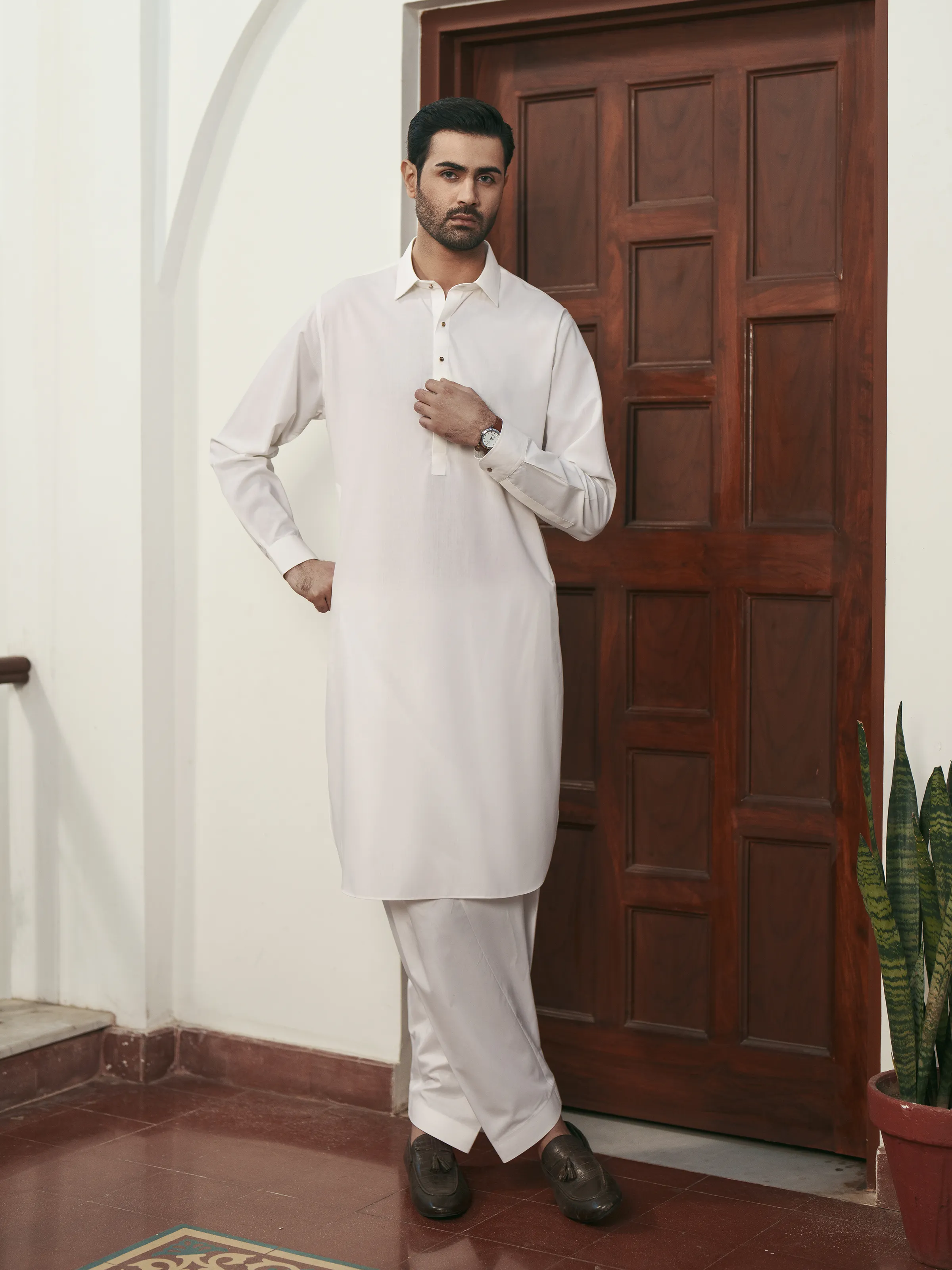 Men's Off White Shalwar Kameez - EMTKS5-41225 - Image 3