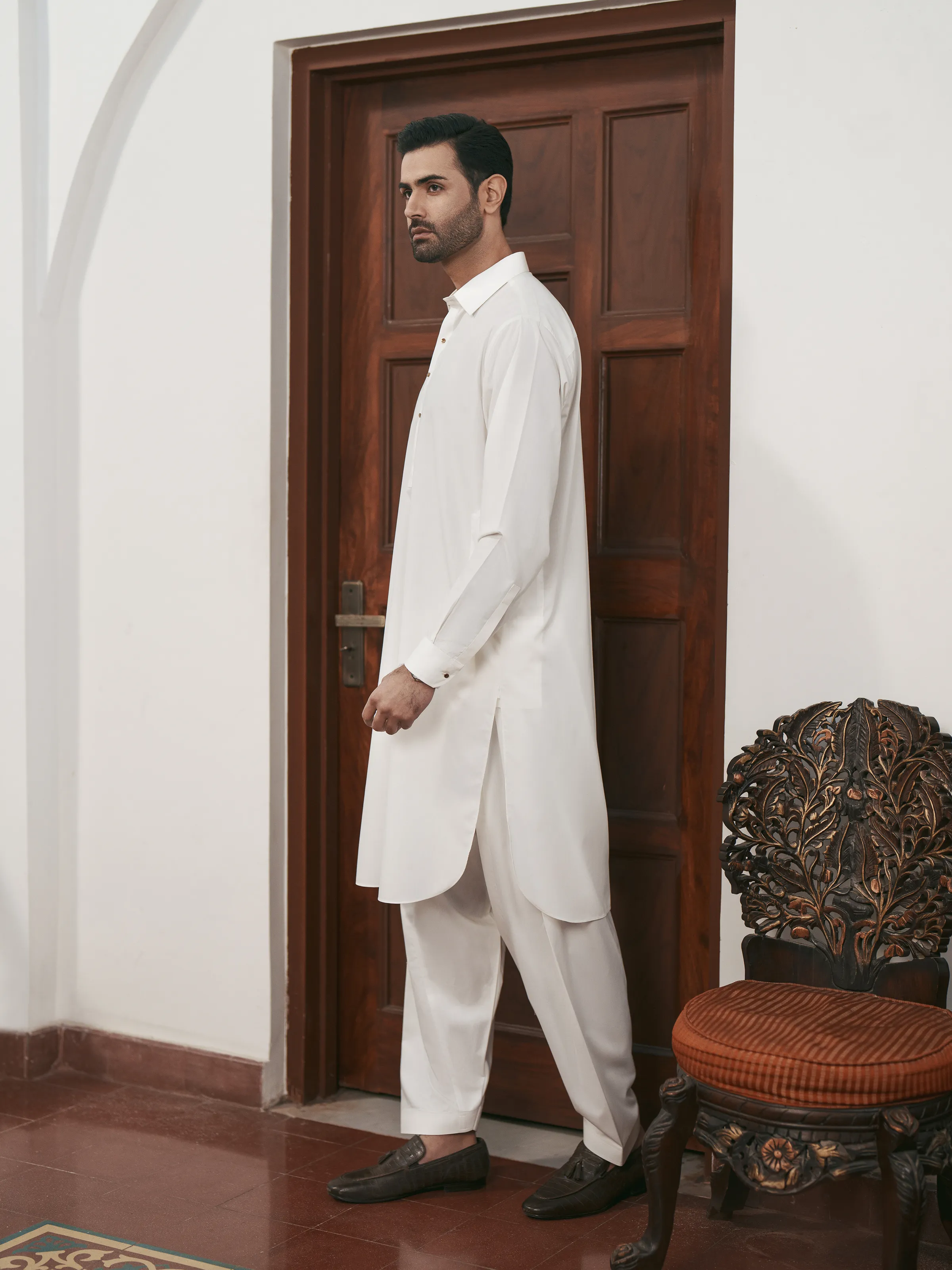 Men's Off White Shalwar Kameez - EMTKS5-41225 - Image 5