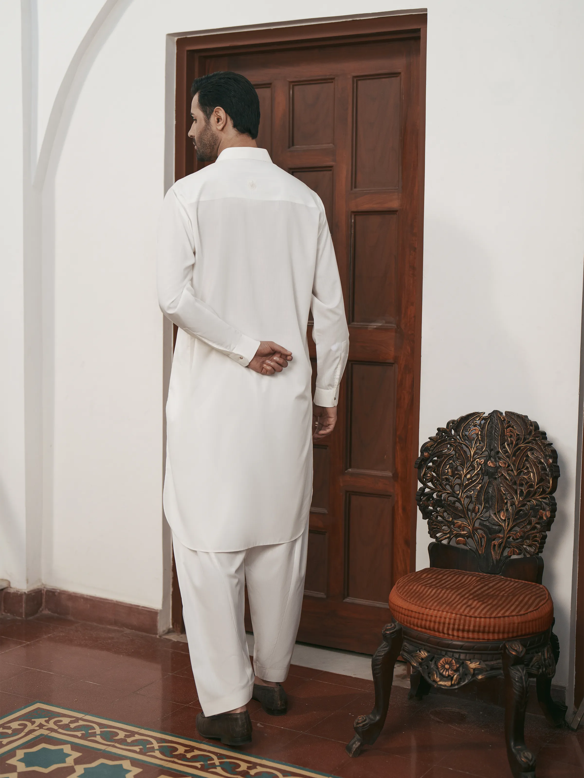 Men's Off White Shalwar Kameez - EMTKS5-41225 - Image 6