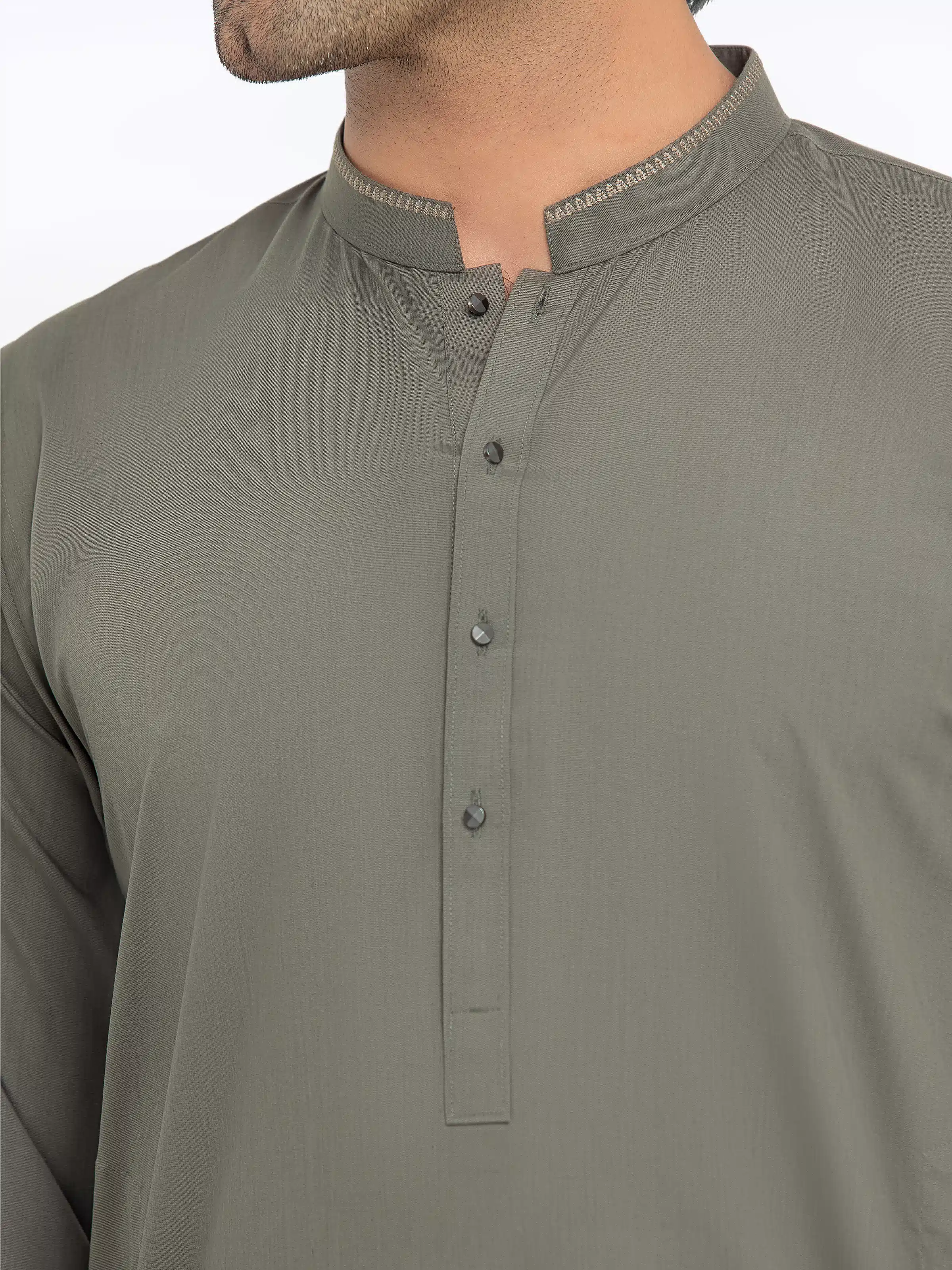 Men's Sage Green Shalwar Kameez - EMTKST5-99538 - Image 3