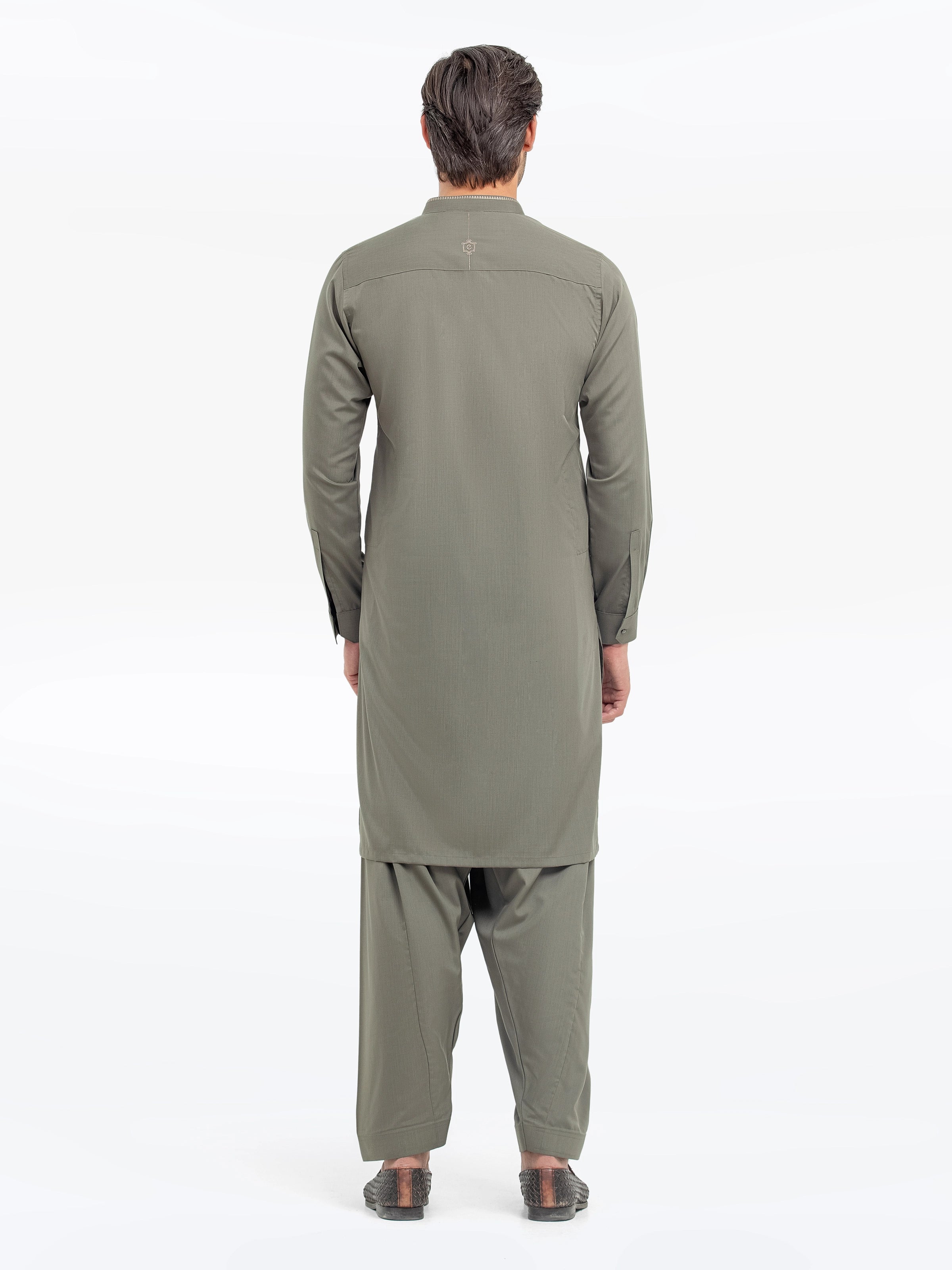Men's Sage Green Shalwar Kameez - EMTKST5-99538 - Image 6