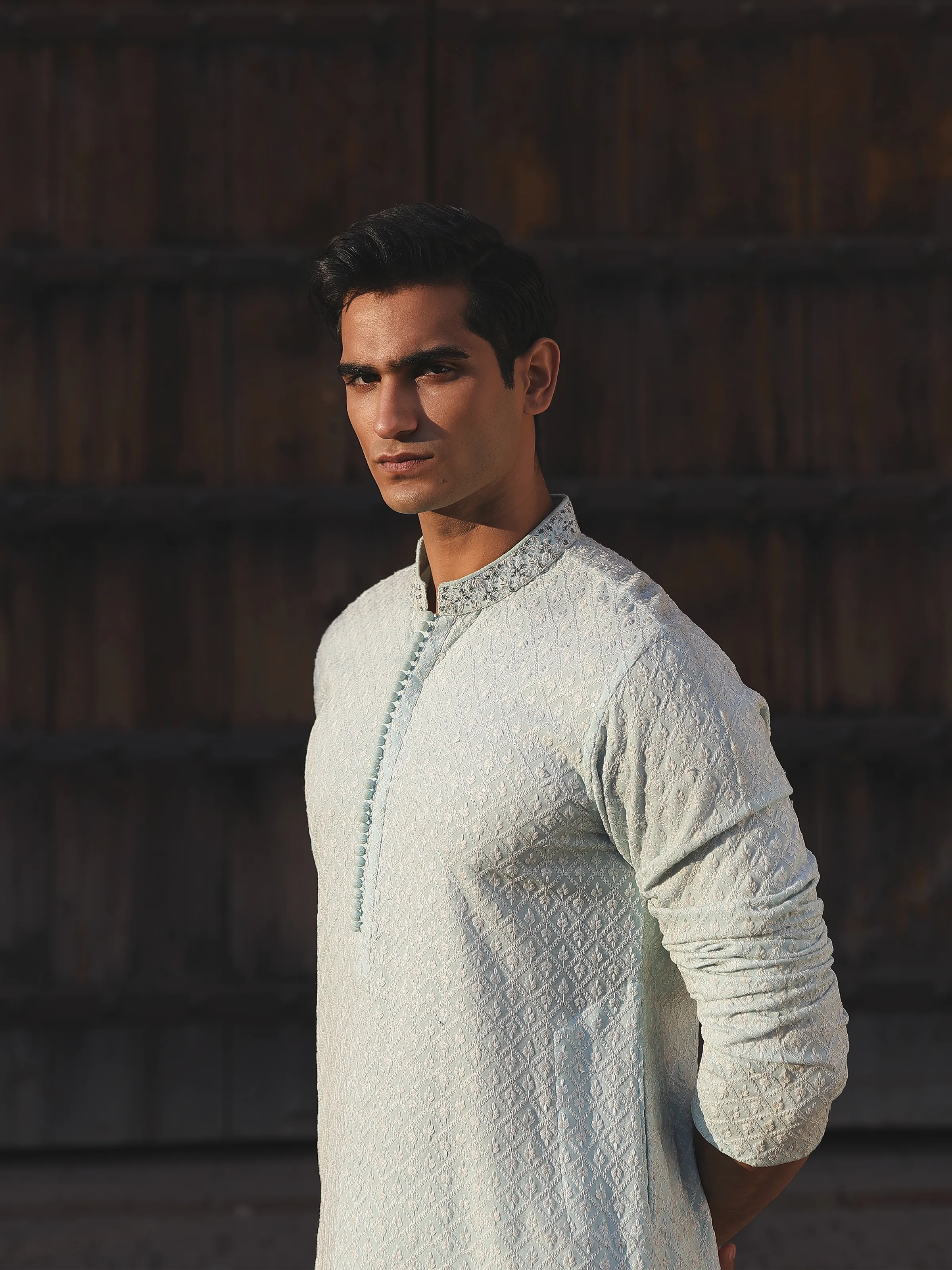 Men's Sky Blue Kurta Pajama - ECMTKP5-010 - Image 5