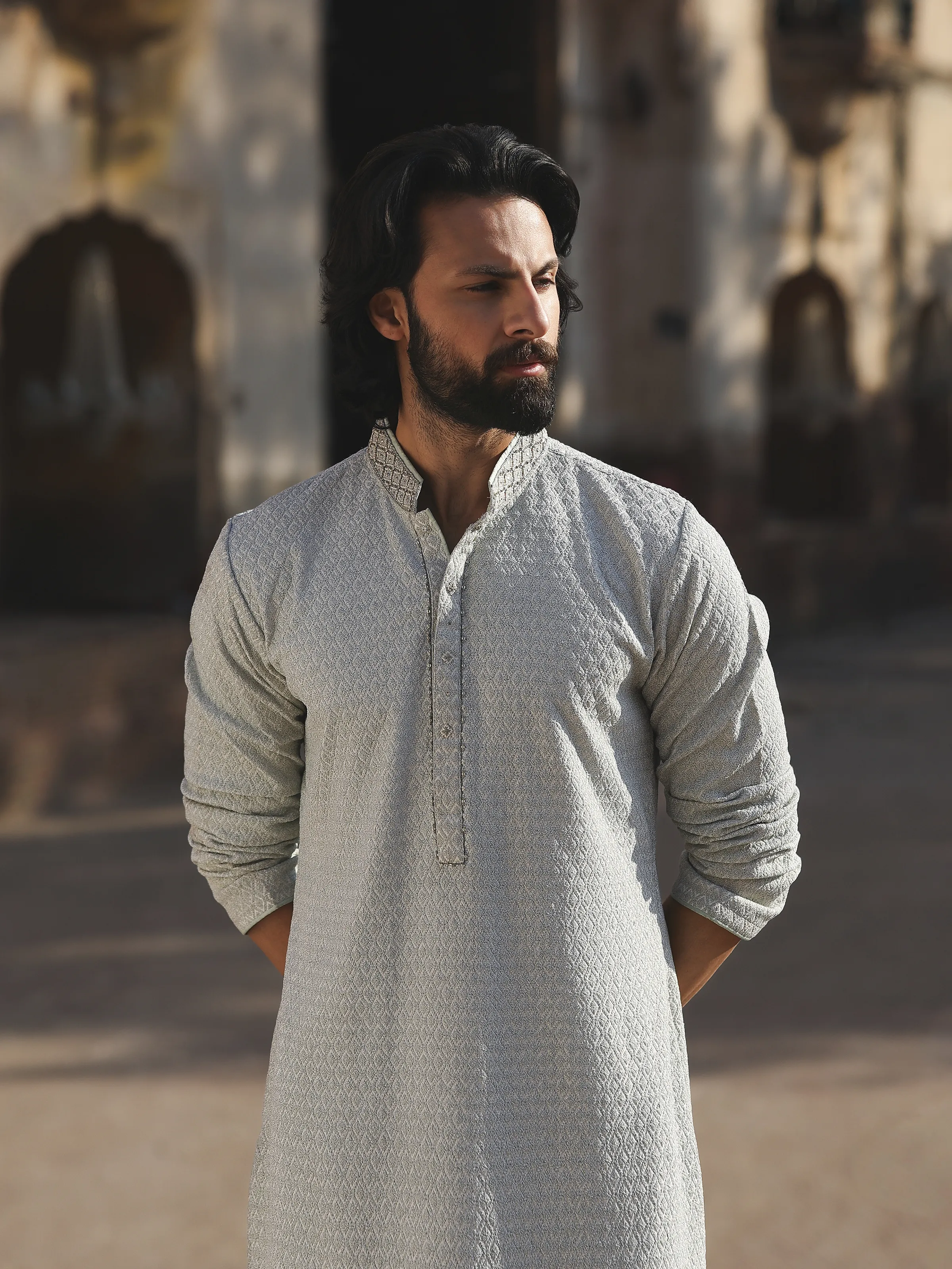 Men's White Kurta Pajama - ECMTKP5-008 - Image 3