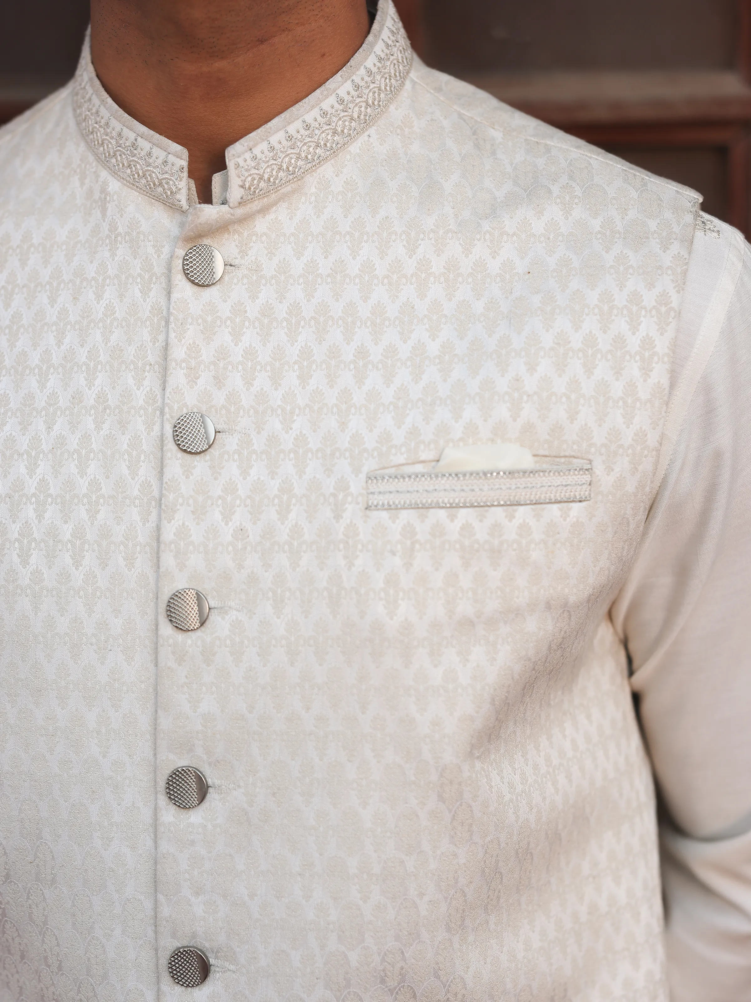 Men's White Waist Coat Suit - EMTWCSC5-013 - Image 3