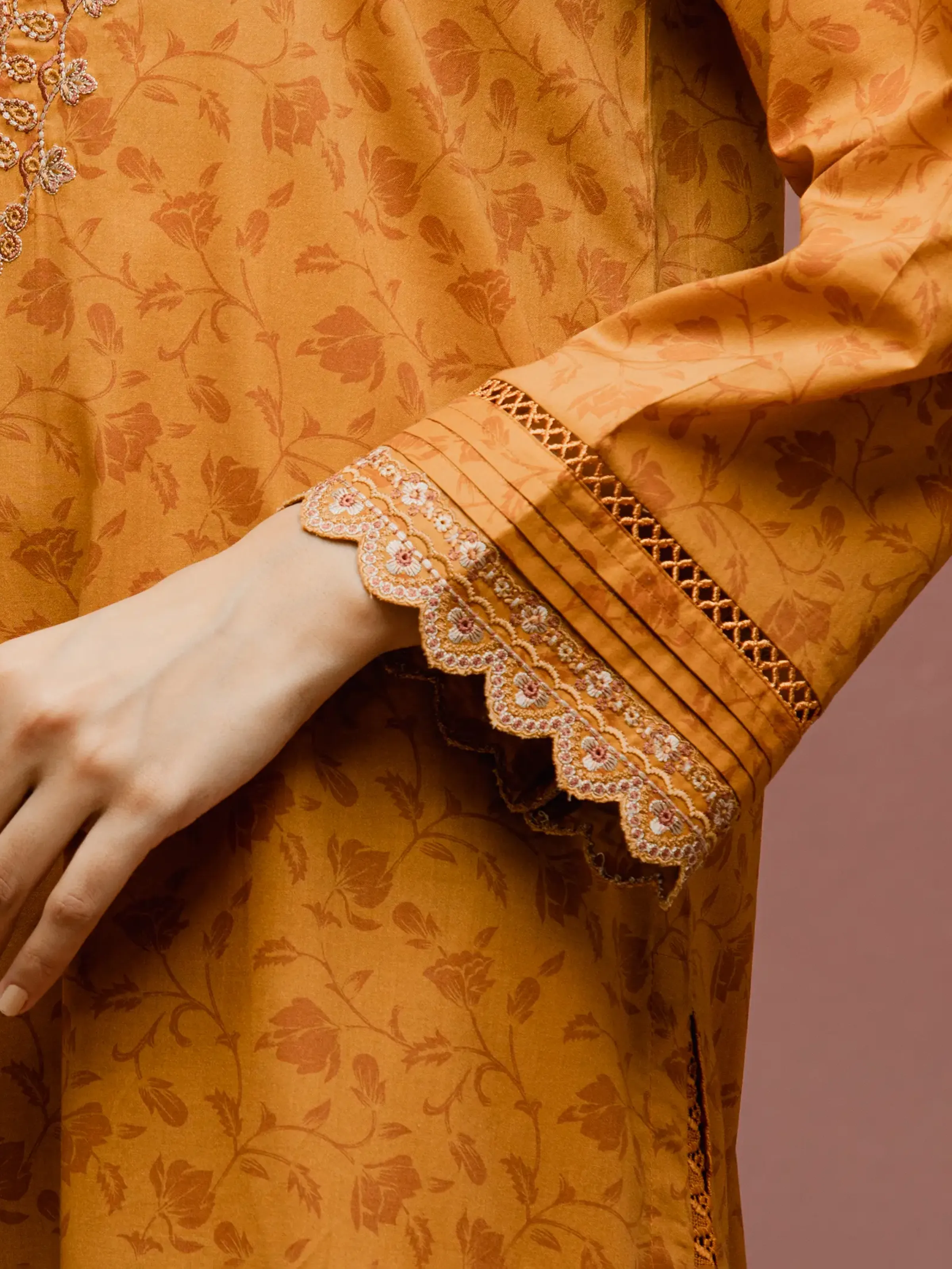 Unstitched Embroidered Cambric Shirt Trouser - EWU5V2-31056ST - Image 3